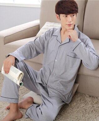 Male sleepwear 100% plus size cotton pajamas long-sleeve men autumn  winter pajama sets lounge set nightgown