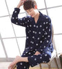Male sleepwear 100% plus size cotton pajamas long-sleeve men autumn  winter pajama sets lounge set nightgown