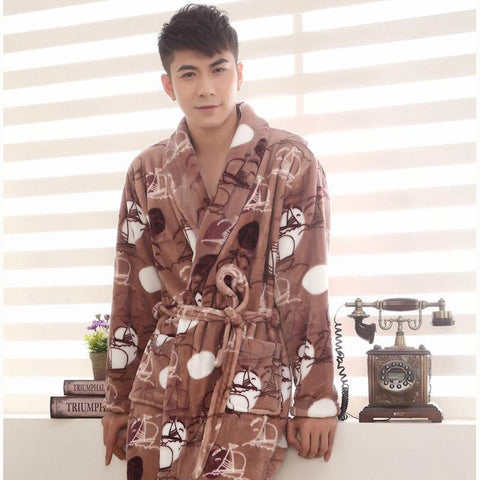 Autumn winter thick flannel robe  male long coral fleece bathrobe man plus size brand sleepwear nightgown