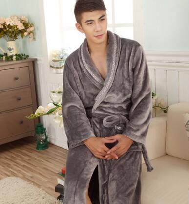 Autumn winter thickening flannel robe coral fleece bathrobe lengthen men plus size long-sleeve sleepwear nightgown warm