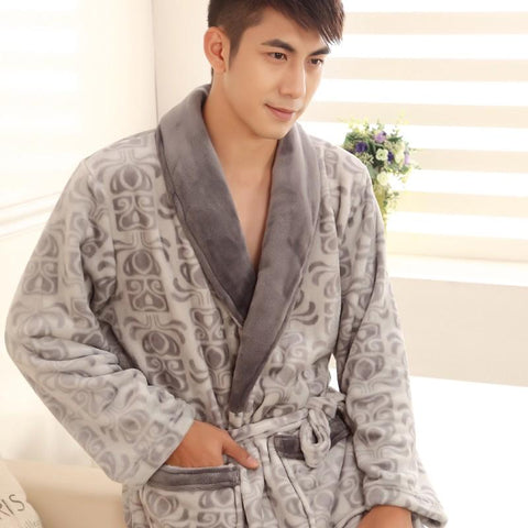 Autumn winter thickening flannel robe coral fleece bathrobe lengthen men plus size long-sleeve sleepwear nightgown thick warm