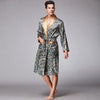 Spring Autumn Chinese Male Satin Bathrobe Robe Long Sleeve Pajamas Vintage Print Nightgown Sleepwear Kimono Gown Home Wear