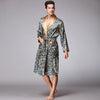 Chinese Style Men Satin Bathrobe Robe Long Sleeve Pajamas Vintage Print Nightgown Sleepwear Kimono Spring Autumn Home Wear