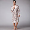 Chinese Style Men Satin Bathrobe Robe Long Sleeve Pajamas Vintage Print Nightgown Sleepwear Kimono Spring Autumn Home Wear