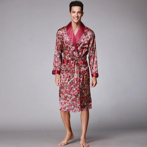 Chinese Men Satin Bathrobe Robe Long Sleeve Pajamas Vintage Print Nightgown Sleepwear New Novlety Kimono Bath Gown Nightgown