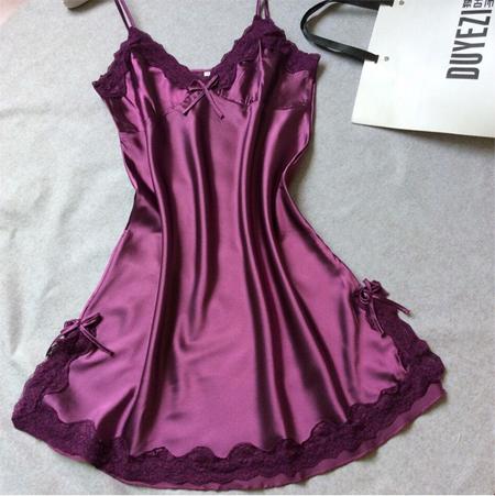 Ladies Sexy Silk Sleepwear Satin Nightgown V-neck Nightdress Slip Nigh –  basicutensils
