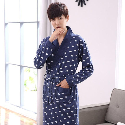 Sexy Mens Robe 100% Cotton Bathrobe Spring Autumn Nightgown Loungewear Long-sleeve Kimono XL,2XL,3XL,4XL Plus Size __4 Styles