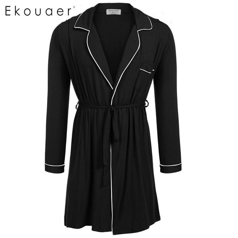 Ekouaer Men Robes Nightwear Spring Autumn Bathrobe Long Sleeve Lounge Sleepwear Long Kimono Robe with Belt Male Nightgown M-3XL