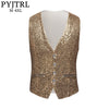 PYJTRL Men Paillette Waistcoat Luxurious Gold Silver Red Blue Full Sequins Wedding Groom Vest Gilet Homme DJ Bar Singers Costume