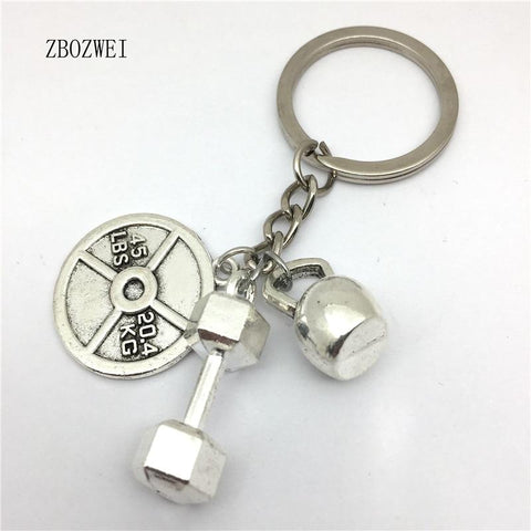 WEIGHTLIFTING Key chain ,Dumbbell Charm, Kettlebell 45lbs Weight Plate ,Bodybuilding Fitness 3 Charm Keychain
