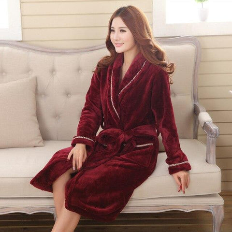 Winter Flannel Robe Lovers Thick Warm Bathrobe Kimono V-Neck Long Dressing NightGown XXL Plus Size Knitted Sold for Men Robes