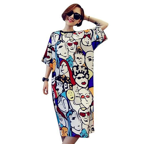 plus size Women Sleepwear fashion loose Nighties o-neck vintage Abstract art print casual summer t shirt Nightgown dress