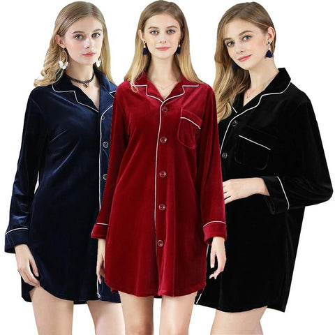 Winter Women Velvet Nightgowns Sleepshirts 2018 Sexy Long Sleeve Sleepwear Shirt Dress Casual Woman Vintage Short Night  Dress