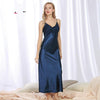 Sexy Elegant Vintage Long Black Blue Silk Satin Nightgowns Women Night Wear Slip Sleeping Dress Nightwear Sleepwear Nightdress