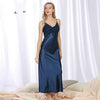 Sexy Elegant Vintage Long Black Blue Silk Satin Nightgowns Women Night Wear Slip Sleeping Dress Nightwear Sleepwear Nightdress