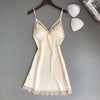 New Women's Sexy Lingeries Silk Spaghetti Strap Nightgown Lace Trim Babydoll Night Dress Exquisite Nighties Sleepwear Homewear
