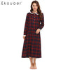 Ekouaer 2018 Vintage Plaid Nightgown Women Long Sleeve Casual Button Loose Sleepwear Night Dress Autumn Palace Style Nightwear