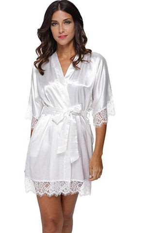 Sexy Bridesmaid Short Satin Bride Robe Lace Kimono Women Wedding Sleepwear Summer Female Bathrobe Lingerie Clothes Home Femme L3
