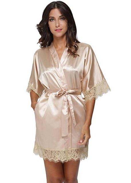 Sexy Bridesmaid Short Satin Bride Robe Lace Kimono Women Wedding Sleepwear Summer Female Bathrobe Lingerie Clothes Home Femme L3