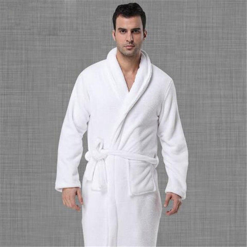Big Size Flannel Bath Robe Solid White Thickening Sashes Long Sleeve Home Nightgown Sleepwear For Male Bathrobes Ds5090