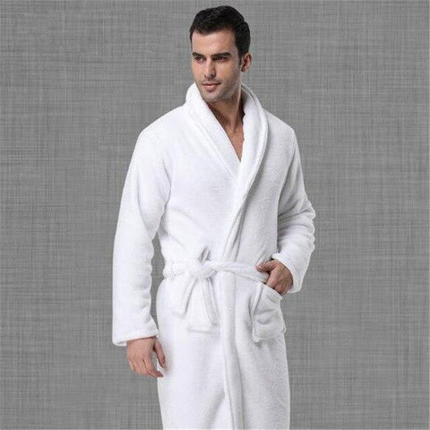 Big Size Flannel Bath Robe Solid White Thickening Sashes Long Sleeve Home Nightgown Sleepwear For Male Bathrobes Ds5090