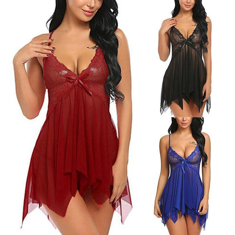 Sleepwear Dress 2018 New Women's Sexy Three Colors Newest Style Lace Sleepwear Nightdress Lingerie Night Dress Plus Size S-3XL