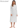 Ekouaer Vintage Long Nightgown Womens 100% Cotton Nightdress V-NeckLong Sleeve Pleated Sleep Wear Soft Night Dress