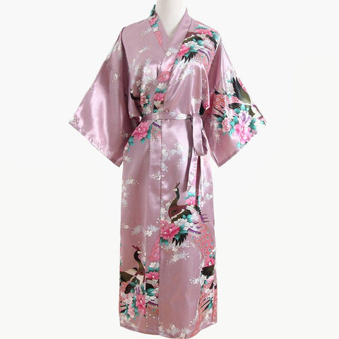 Pink Wedding Bride Bridesmaid Floral Robe Satin Rayon Bathrobe Nightgown Women Kimono Yukata Long Sleepwear Nightwear JA29