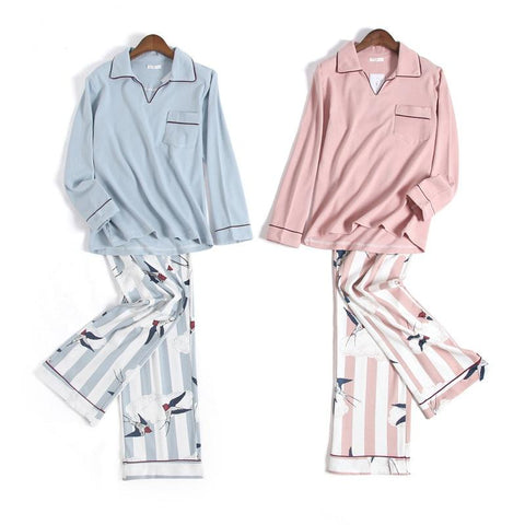 Fresh Swallow woman pajamas sets adult 100% knit cotton long sleeve Japanese pijamas sleepwear pyjamas pijama feminino sexy