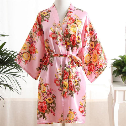 Elegant Pink Women Kimono Bath Gown Sexy Bride Bridesmaid Wedding Robe Nightgown Sexy Home Clothing Sleepwear Negligee Lingerie