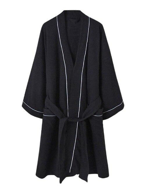 Man Sleepwear Cotton Pajamas Robes Cardigan Lingerie Pajamas Tie Straps Nightgown Large Size Bathrobe Gray Black SAN0