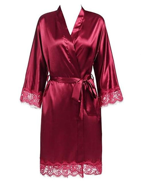 Sexy Ladies' Lace Satin Robe Gown Solid Soft Nightgown Nightwear Kimono Bathrobe Sleepwear Wedding Bride Bridesmaid Robes