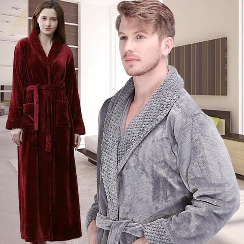 Men Winter Extra Long Thick Warm Shawl Collar Bath Robe Mens Thermal Flannel Bathrobe Male Peignoir Homme Coral Fleece Nightgown