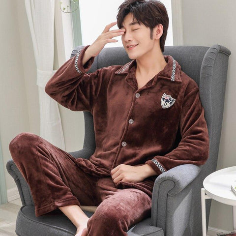 Yuzhenli 2018 Winter Autumn Nightgown Flannel Men's Clothing Mens Pajamas Set Plus Size Long Sleeve pyjamas pyjama hombre 3XL