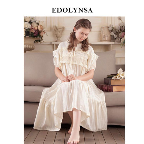New Arrivals Lace Nightgowns Soft Home Dress Cotton Nightwear Women Sleepwear Solid Sleep Lounge Vintage Nightgown Female #H187