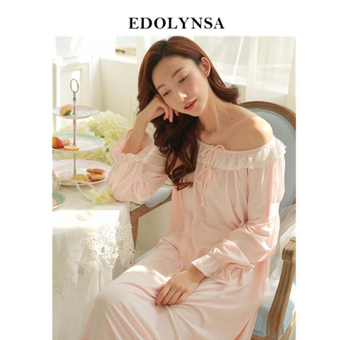New Arrivals Vintage Nightgowns Sleepshirts Soft Home Dress Lace Sleepwear Solid Sleep & Lounge Cotton Nightgown female # H100
