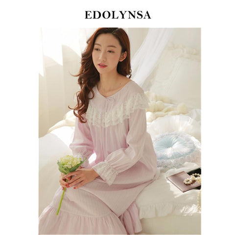 New Arrival Ruffles Nightgowns Sleepshirts Lace Sleepwear Long Cotton Nightgown Vintage Home Dress Sexy Sleep & Lounge #H94