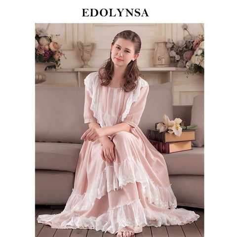 Lace Nightgowns & Sleepshirts Vintage Home Clothing Elegant Sleepwear Robes Women Sleep & Lounge Cotton Fabric Nightdress#H177