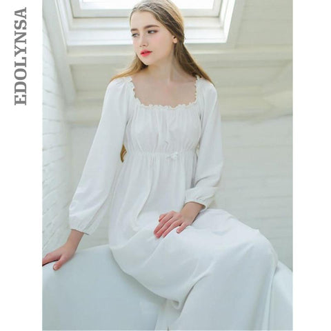 Women Sleepwear Long White Cotton Nightgown Womens Dresses Princess Vintage Indoor Clothing Comfortable Sleeping Dress #LL21