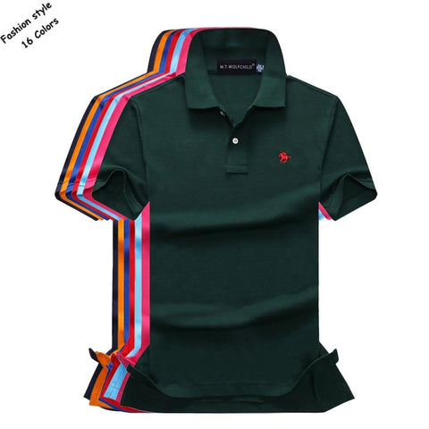 16 Colors Cotton Summer mens short sleeve solid color polos shirts small horse mens casual lapel polos Fashion slim mens tops