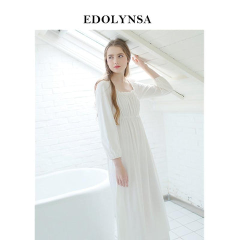 Sweet Sleepwear Cotton White Long Nightgown Womens Dresses Princess Vintage Indoor Clothing Comfortable Sleeping Dress #L21