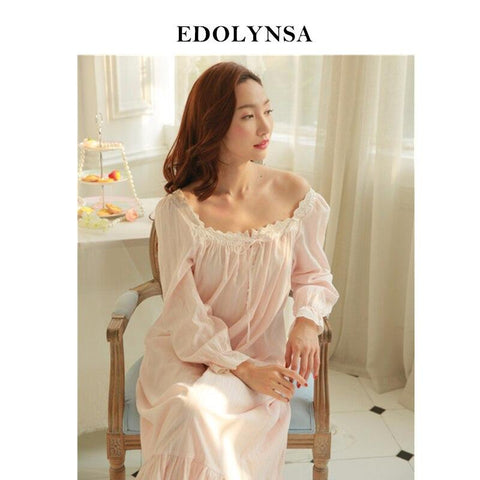 New Arrivals Vintage Nightgowns Sleepshirts  Elegant Home Dress Lace Sleepwear Women Sleep & Lounge Soft Cotton Nightgown #H99