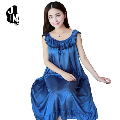 2018 Summer Nightgown sexy sleeveless Night dress women Plus size XXXXL Lace and silk Nightgowns sleepwear sleepshirt nightdress