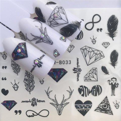 YWZLE 28 Designs Nail Sticker Set Black Dreamcather Feather Decal Water Transfer Slider For Nails Art Decor