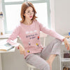 Autumn New Cotton Printing Lapel Top + Long Pant 2 Piece Sets Pajamas Set For Women Cute Sleepwear Girls Pyjama M L XL XXL XXXL