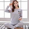 Autumn New Cotton Printing Lapel Top + Long Pant 2 Piece Sets Pajamas Set For Women Cute Sleepwear Girls Pyjama M L XL XXL XXXL
