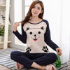 Autumn New Cotton Printing Lapel Top + Long Pant 2 Piece Sets Pajamas Set For Women Cute Sleepwear Girls Pyjama M L XL XXL XXXL