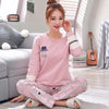 Autumn New Cotton Printing Lapel Top + Long Pant 2 Piece Sets Pajamas Set For Women Cute Sleepwear Girls Pyjama M L XL XXL XXXL