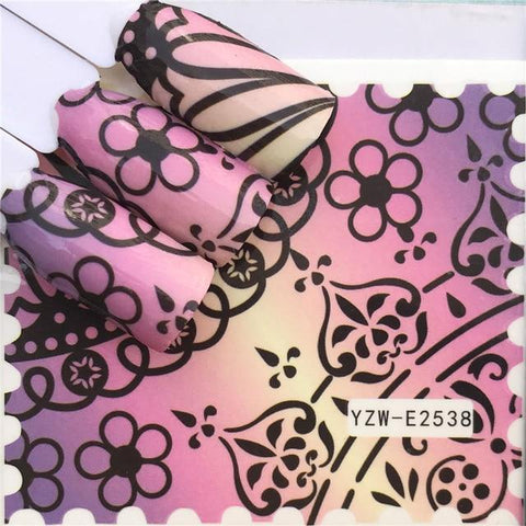 WUF Nail Stickers Water Decals Butterfly Floral Animal Black White Geometry Slider Manicure Nail Art Decoration