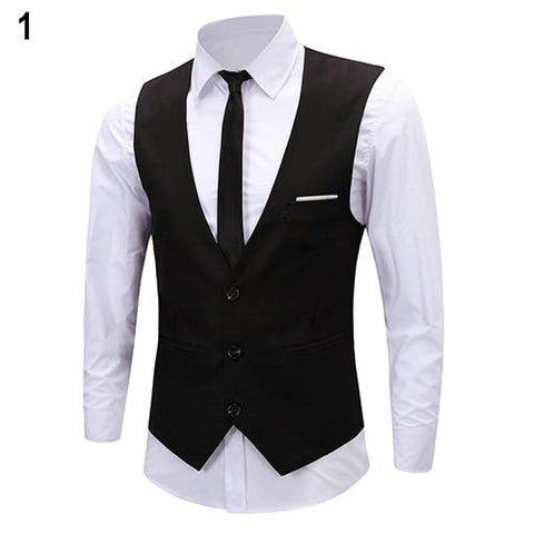 Men's Formal Business Slim Fit V-neck Solid Single-Breasted Vest Suit Waistcoat New Arrival